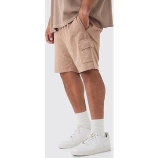 Mens Chocolate Plus Washed Relaxed Jersey Cargo Shorts