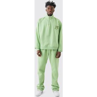 Mens Sage Tall Oversized Boxy B 1/4 Zip Stacked Tracksuit