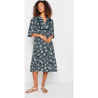 M & Co M & Co Navy Damask Tryk Blondestrim Kjole