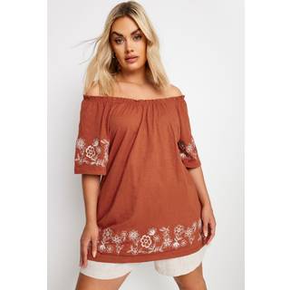 Yours Curve Yours Curve 100% Bomuld Broderet Detail Bardot Top