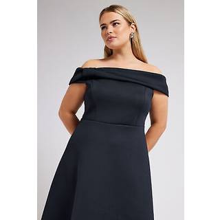Yours Curve Yours Curve Blue YOURS LONDON Curve Navy Blue Bow Bardot Skater Dress