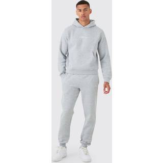 Mens Grey Marl Man Signature Boxy Hooded Tracksuit