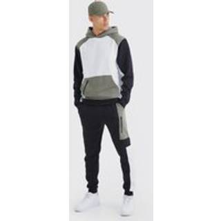 Mens Khaki Regular Fit Raglan Colour Block Hooded Tracksuit