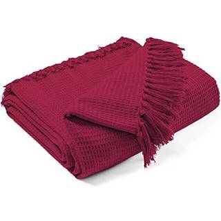 EHC Vaffelbomuld Vævet King Size Sofatæppe 3-sæders sofa/ stol/ dobbeltseng, 228 x 254 cm, vinrød