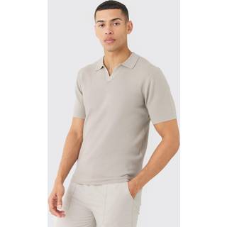 Mens Light Grey Regular Fit Revere Knitted Polo