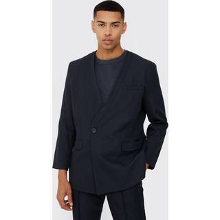 Mens Navy Collarless Straight Blazer
