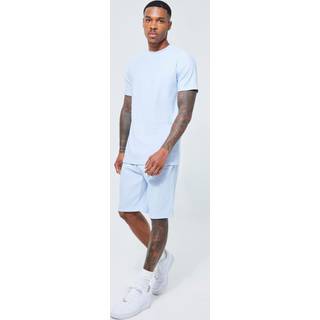 Mens Light Blue Slim Fit Rib T-shirt And Short Set
