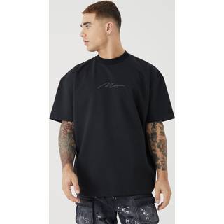 Mens Black Oversized Premium Super Heavyweight Embroidered T-shirt