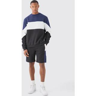 Mens Navy Regular Fit Colour Block Sweatshirt Short Tracksuit