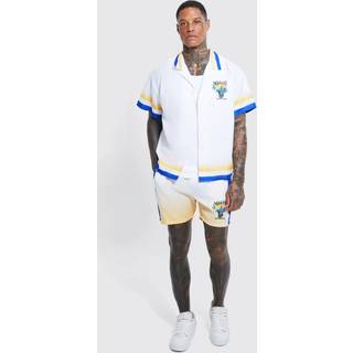 Mens White Regular Fit Miami Border Shirt And Short Set