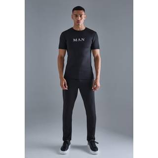 Mens Black Muscle Fit Scuba T-shirt & Jogger Set