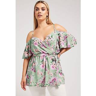 Yours Curve YOURS LONDON Curve Navy Blue Floral Print Cold Shoulder Top50