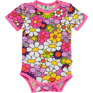 Småfolk Blomstret Babybody Spring Pink 74 cm  Lilla  74 cm  Unisex