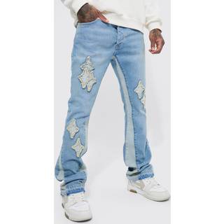 Mens Antique Blue Slim Flare Applique Panel Jeans