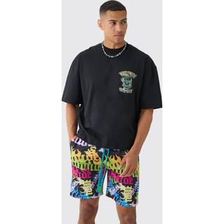 Mens Black Oversized Boxy Extended Neck Extreme Offcl Tour T-shirt