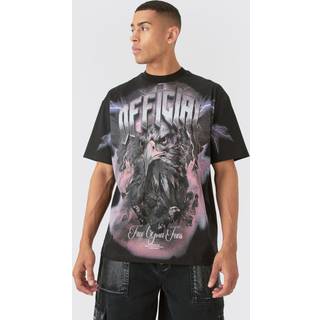 Mens Black Oversized Extended Neck Extreme OFFCL Eagle Print T-shirt