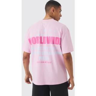 Mens Pink Oversized Extended Neck Distressed Worldwide T-shirt