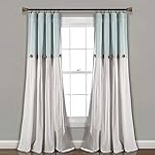 Frodig indretning linned knap vindue gardin panel single 40 """" w x 84 """" l bl? & hvid - landgardiner - rustik indretning - farveblok moderne bond