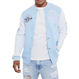 Mens Light Blue Regular Fit Members Club Applique Varsity Jacket