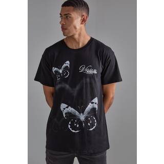 Mens Black Loose Butterfly Gothic Graphic T-shirt