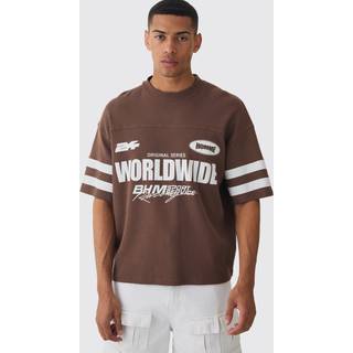 Mens Brown Oversized Boxy Worldwide Waffle T-shirt