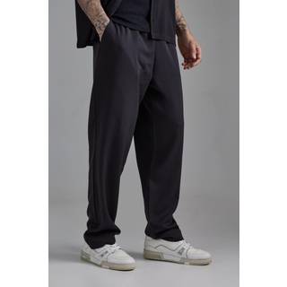 Mens Black Tall Elasticated Waist Smart Straight Fit Trousers