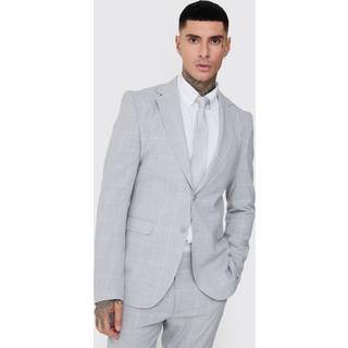 Mens Light Grey Tall Window Pane Check Skinny Fit Blazer