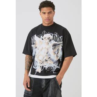 Mens Black Oversized Boxy Renaissance Faux Layer T-shirt