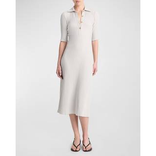 Vince Ribbed-knit cotton-blend polo dress - white - S