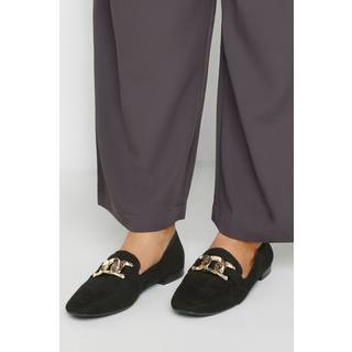 Yours Curve Yours Curve Black Wide Fit Chain Detail Closed Back Loafers
