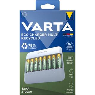 VARTA Eco Charger Multi Genbrugt batterioplader + 8x AA 2100mAh