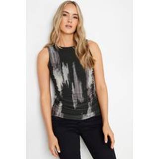 Lts Tall Black Abstract Print Mesh Ruched Top 16 Lts | Tall Women's Going Out Tops