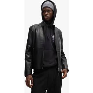 HUGO Herren Lederjacke schwarz unifarben