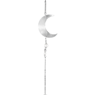 Half Moon Earring with pearl chain Right - Silver