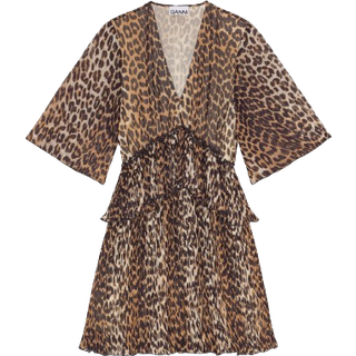 Ganni Leopard-print georgette minidress - multicoloured - XXS