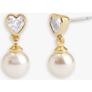 Coach Gold Heart White Pearl Drop Earrings - Gold