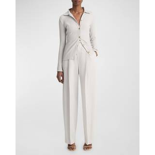 Vince High-rise cotton-blend wide-leg pants - white - M