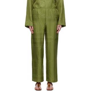 Toteme Monogram silk twill wide-leg pants - green - XXS
