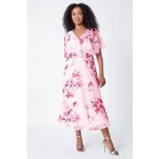 Roman Roman Pink Floral Cape Style Midi Dress - EU 44 (UK 16)