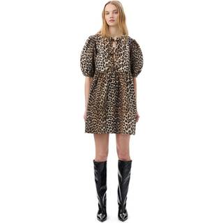 Ganni Leopard-print cotton minidress - brown - XS