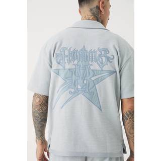 Mens Grey Tall Oversized Textured Star Applique Shirt