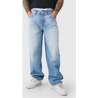 Mens Baggy Rigid Double Waistband Denim Jeans In Light Blue