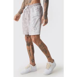 Mens Taupe Tall Bandanna Printed Swim Shorts