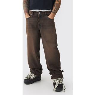 Mens Baggy Rigid Double Waistband Denim Jeans In Brown