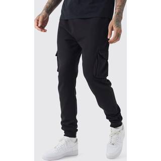 Mens Black Tall Regular Fit Cargo Joggers