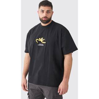 Mens Black Plus Oversized Heavy Split Hem Print T-shirt