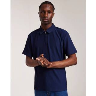 Selected Relax Plisse Half Zip SS Polo Black Iris