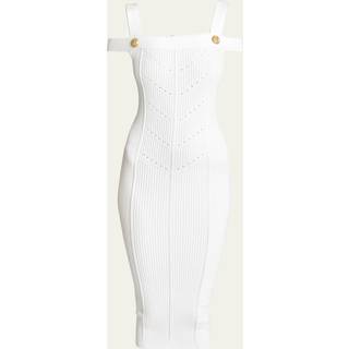 Balmain Ribbed-knit jersey midi dress - white - L