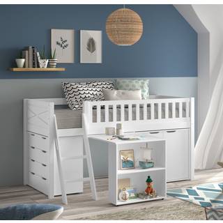 Halvhøj seng med skrivebord og opbevaring – Scott Sæt, hvid