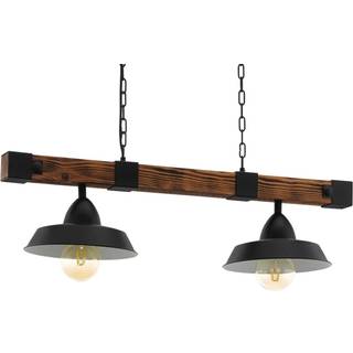 Hængelampe Oldbury, sort/mørkt træ, længde 86 cm, 2 lyskilder.
